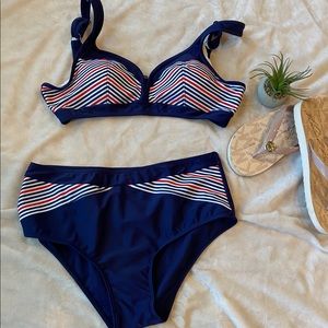 NWOT High Waist Red, White & Blue Bikini